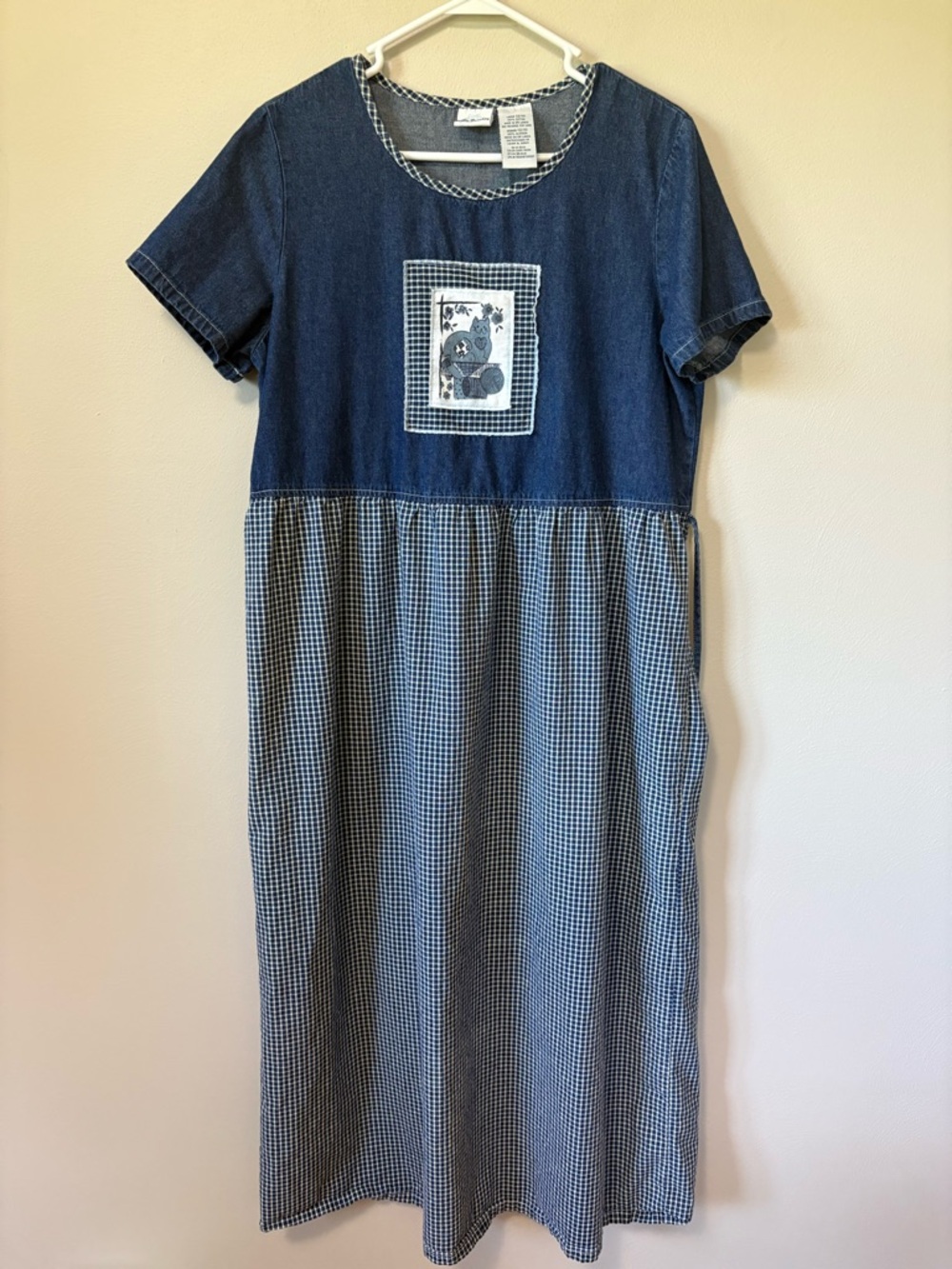 Vintage Cat Gingham Denim Dress Large
